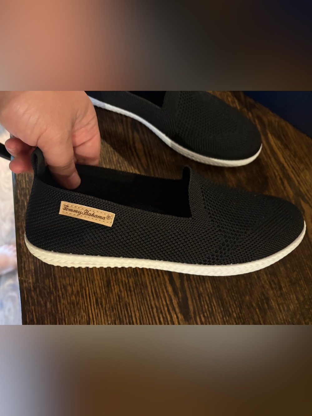 TOMMY BAHAMA womenβs footwear black slip on memory foam loafers boat shoes, 8.5